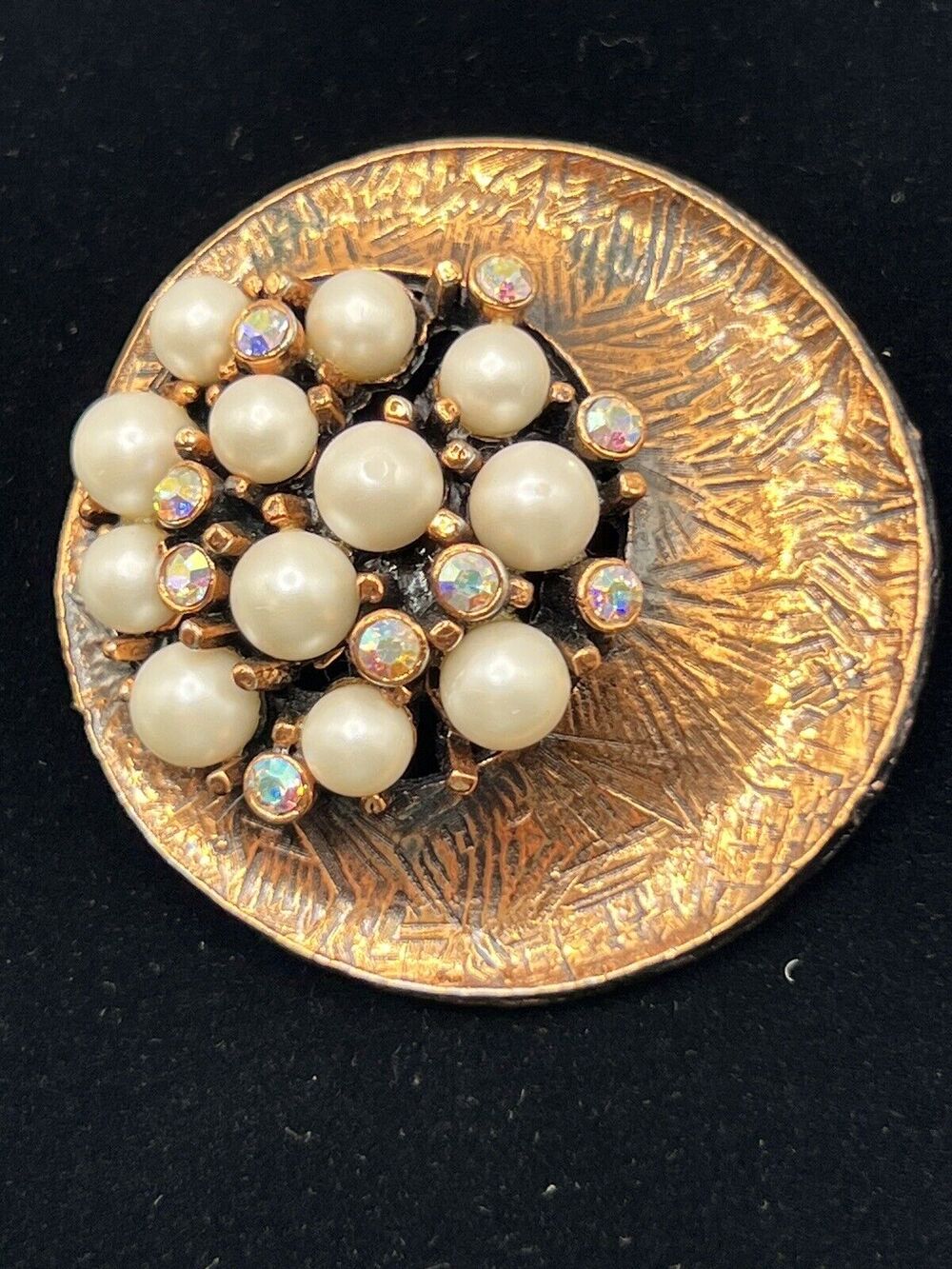 Vtg STUNNING Artist Designed Copper Pearl Aurora Borealis Cluster Brooch